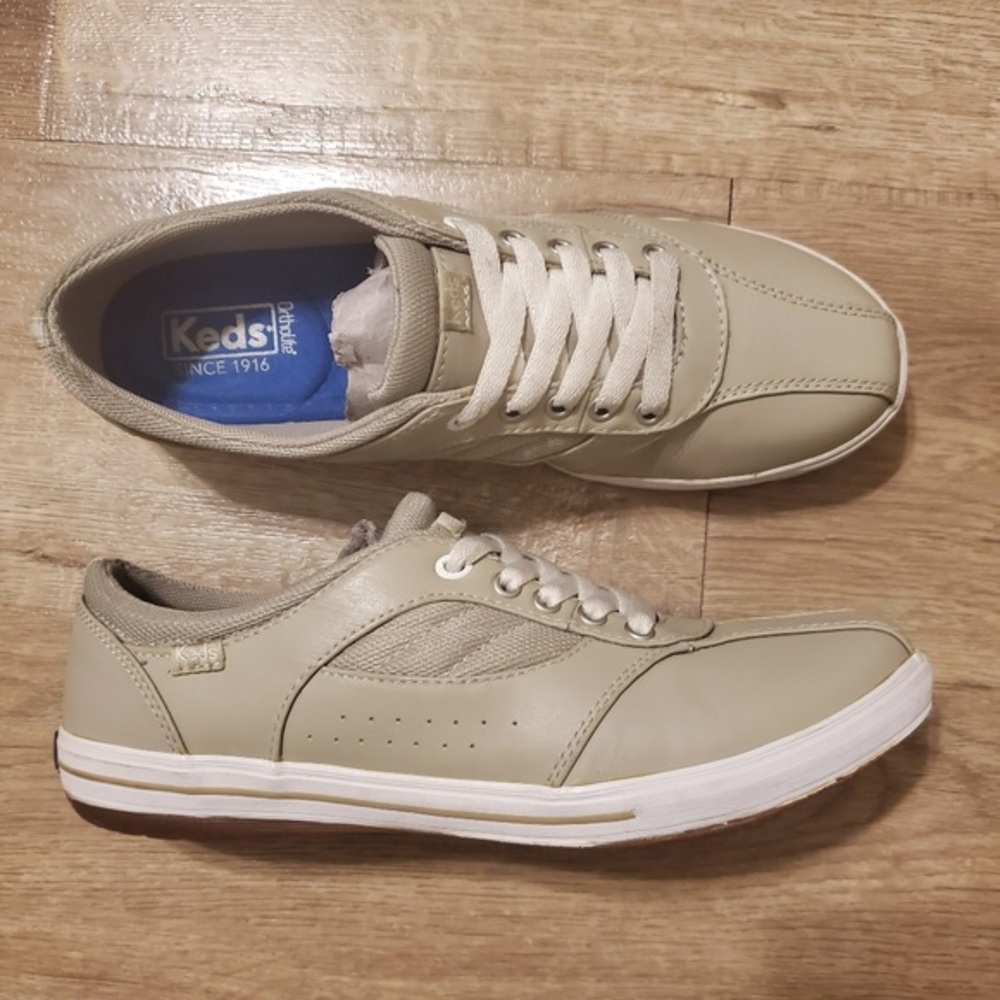 Keds Leather Oxford Ortholite Sneakers in Gray/Light Beige Size 8.5